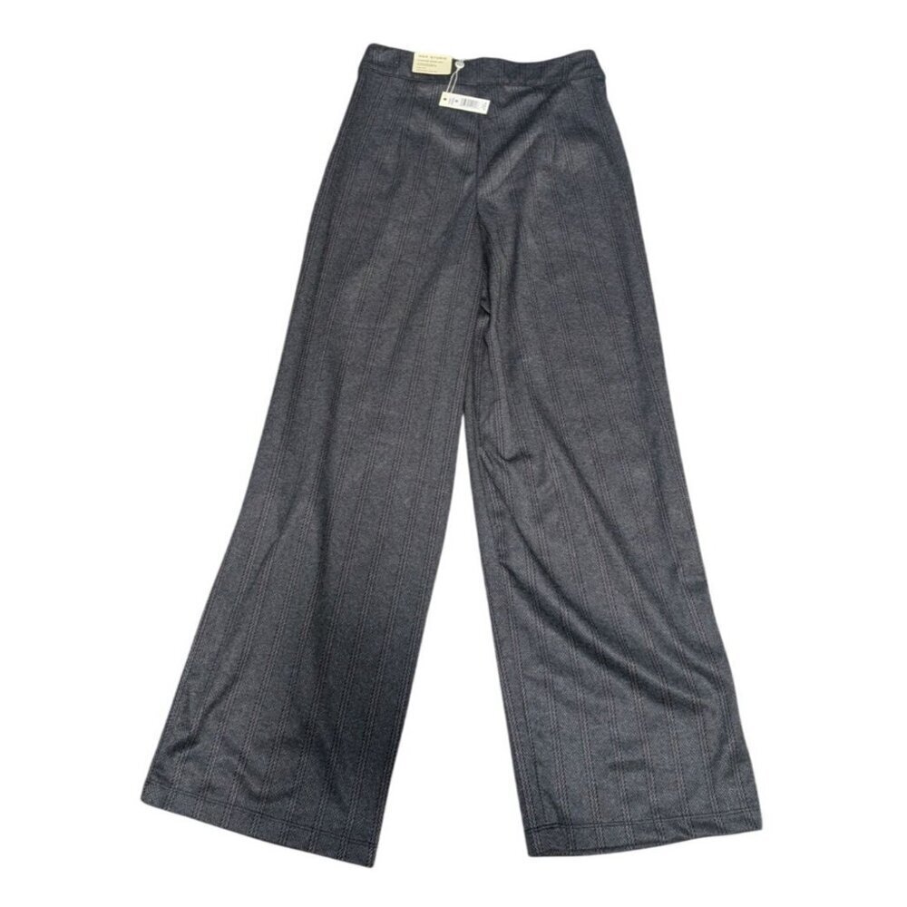 Max Studio Womens Pleated Wide Leg Pants Medium Herringbone Gray Straight Fit